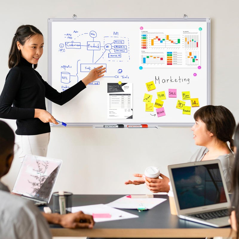 Tripollo لوحة بيضاء قابلة للمسح الجاف TRIPOLLO 36 x 24 بوصة، لوحة بيضاء مغناطيسية للمسح الجاف للجدار، لوحة بيضاء بإطار ألمنيوم (36 x 24 بوصة فضي) - Image 5